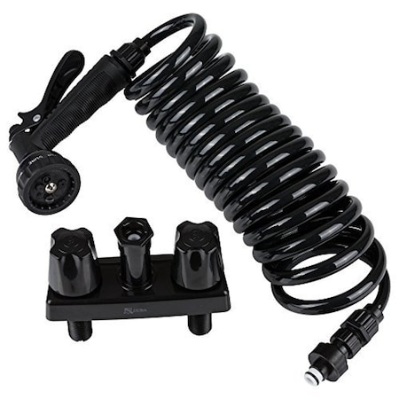Dura Faucet RV EXTERIOR SPRAY FAUCET W/ COIL HOSE & MULTI SPRAY NOZZLE - BLACK/GRA DF-SA186-BK